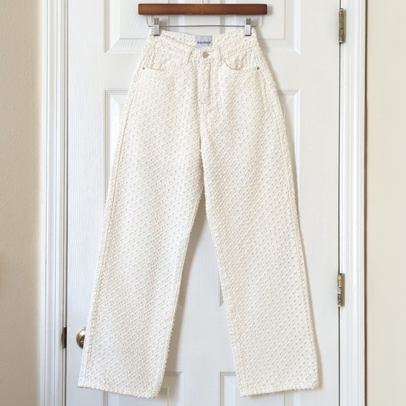 Sundays Funky Eyelet Distressed High Waisted Relaxed Straight Leg Jeans White S - Picture 1 of 15